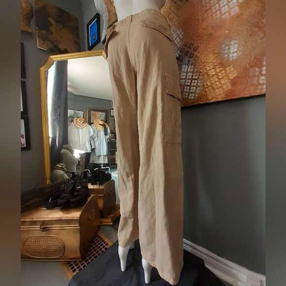 Zara Nwt Cotton/ Linen Blend Tan Cargo Pants - Picture 4 of 16